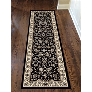 Pemberly Row Traditional 2'2&quot x 7'7&quot Rectangular Fabric Rug in Black