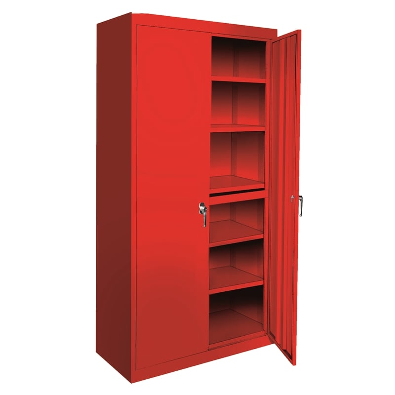 Pemberly Row Modern Industrial Office Adjustable Storage Cabinet in Red