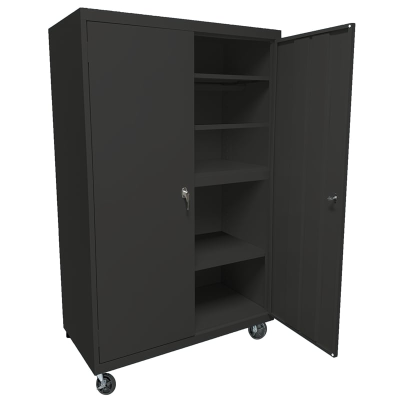 Pemberly Row Modern Industrial Office Mobile Storage Cabinet in Charcoal