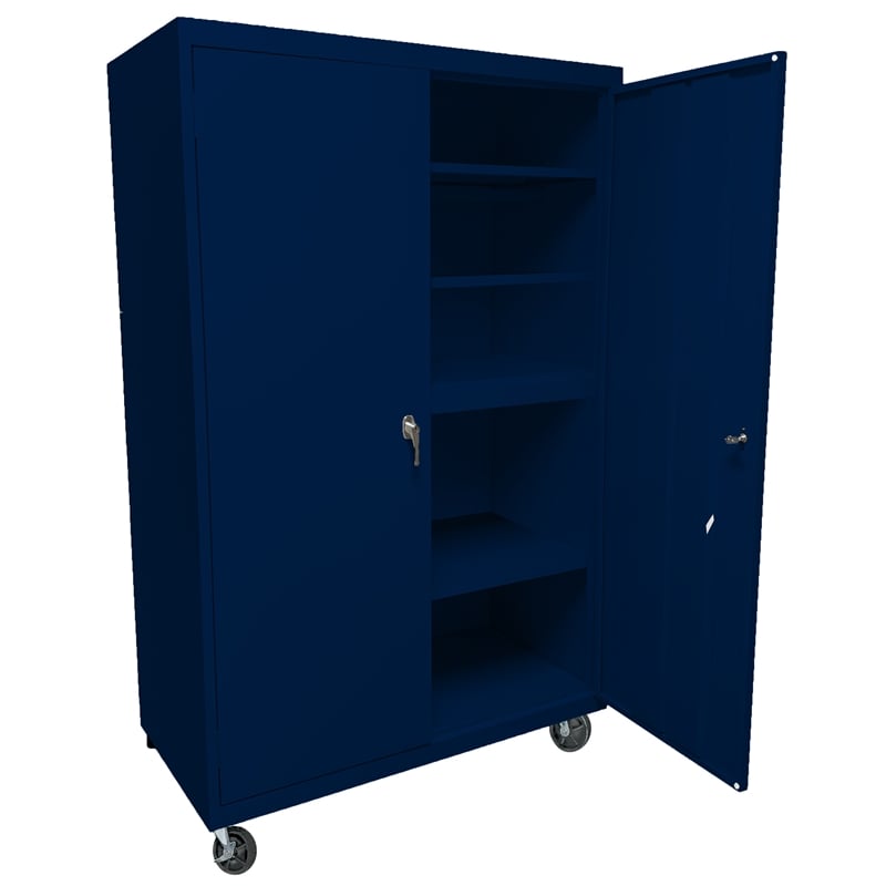 Pemberly Row Modern Industrial Office Mobile Storage Cabinet in Navy
