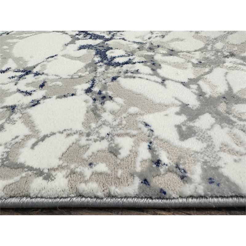 Pemberly Row Polyester Transitional Marbled Blue 8x10 Area Rug