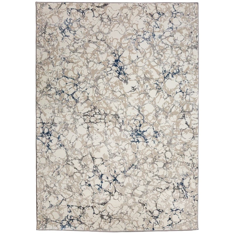 Pemberly Row Polyester Transitional Marbled Blue 8x10 Area Rug