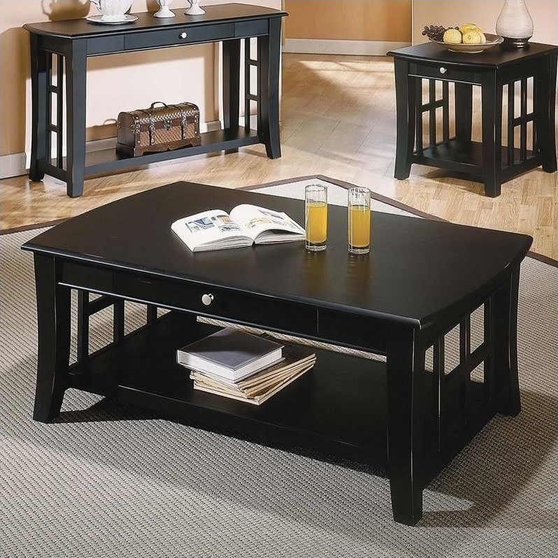 Pemberly Row Modern / Contemporary Wood Top Cocktail Table in Black
