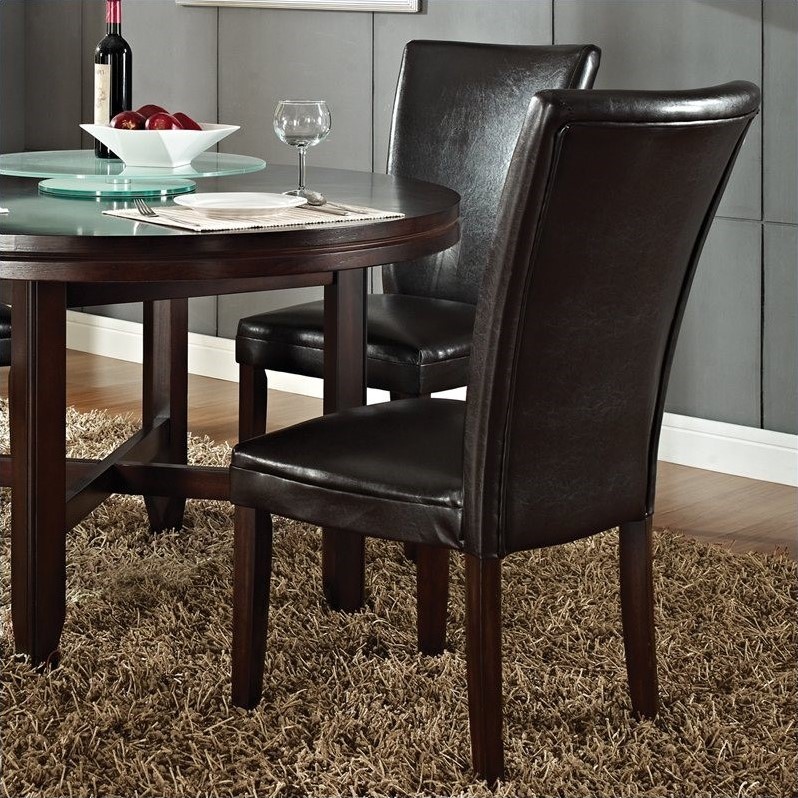 Pemberly Row Dark Brown Leather Dining Chair in Dark Oak finish