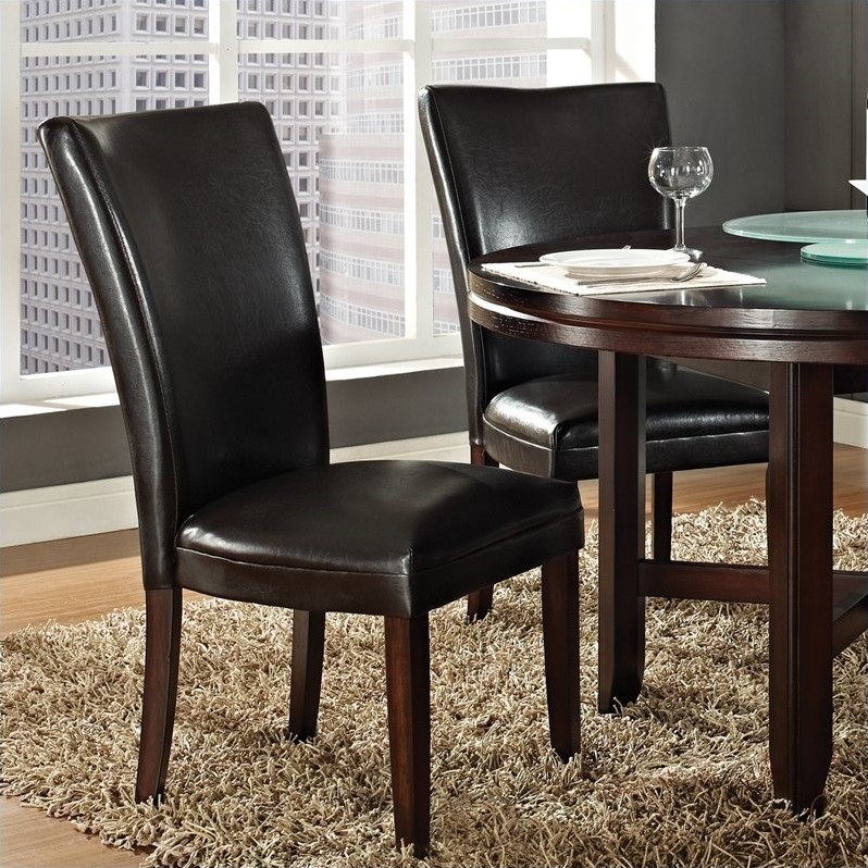Pemberly Row Dark Brown Leather Dining Chair in Dark Oak finish
