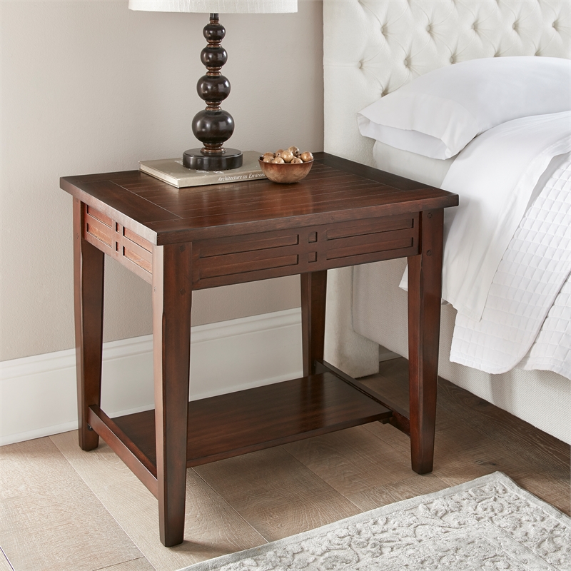 Pemberly Row Rustic Wood End Table in Distressed Brown Walnut