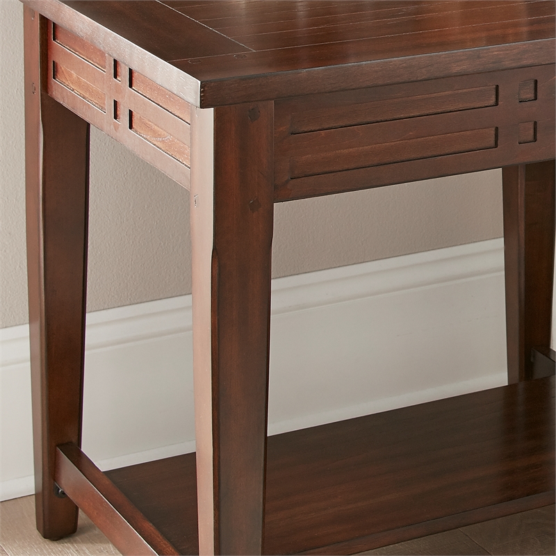 Pemberly Row Rustic Wood End Table in Distressed Brown Walnut
