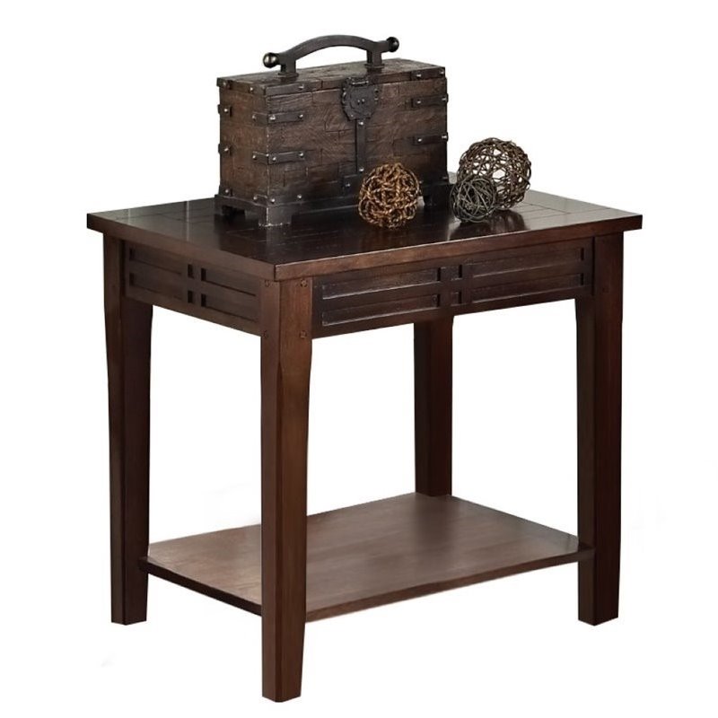 Pemberly Row Rustic Wood End Table in Distressed Brown Walnut
