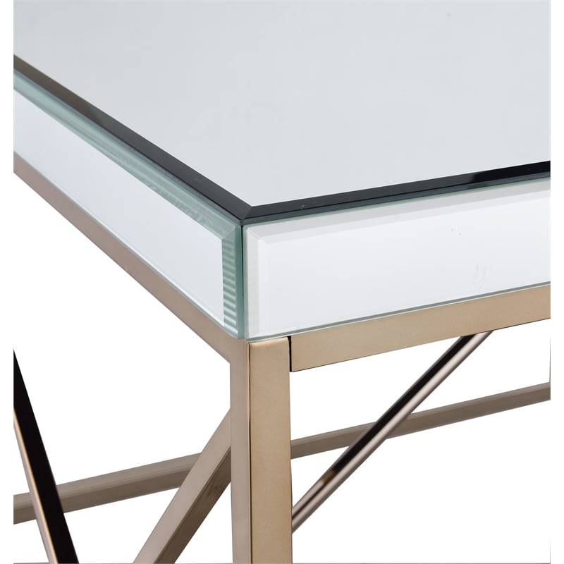 Pemberly Row Contemporary Mirror Top Coffee Table in Copper Chrome