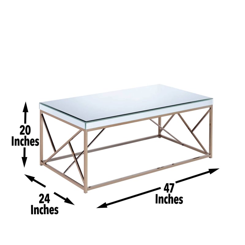 Pemberly Row Contemporary Mirror Top Coffee Table in Copper Chrome