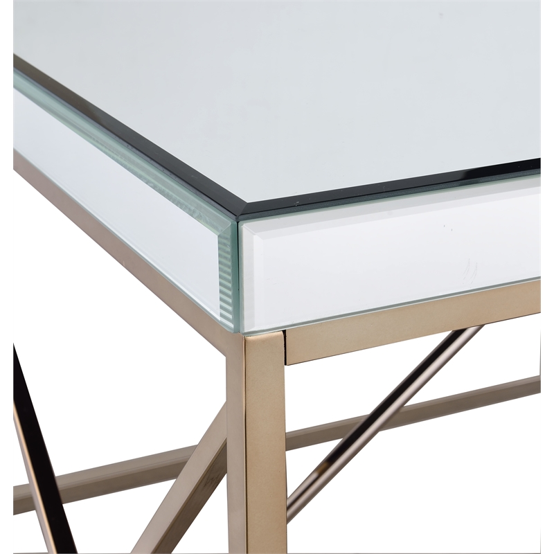 Pemberly Row Contemporary Square Mirror Top End Table in Copper Chrome