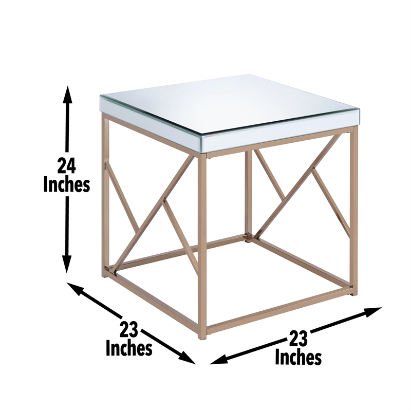 Pemberly Row Contemporary Square Mirror Top End Table in Copper Chrome
