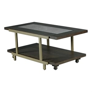 Pemberly Row Contemporary Coffee Table with Casters in Smokey Brown
