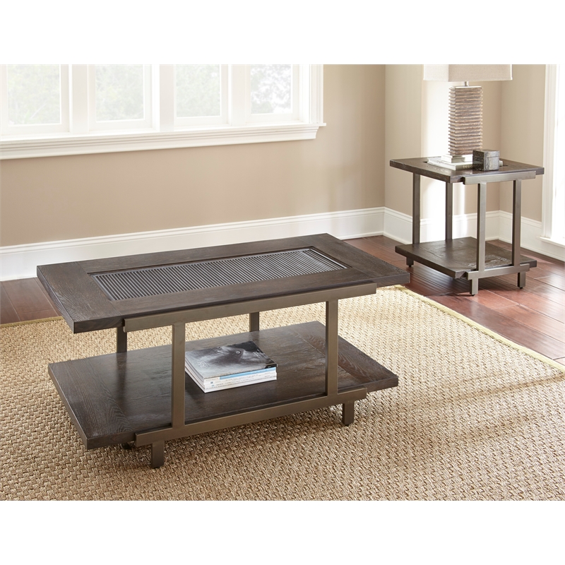 Pemberly Row Contemporary Coffee Table with Casters in Smokey Brown