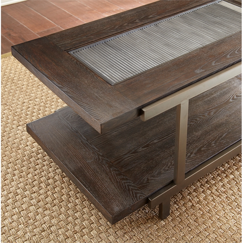 Pemberly Row Contemporary Coffee Table with Casters in Smokey Brown