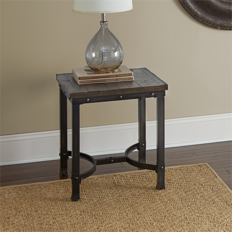 Pemberly Row Wood Rustic Square End Table in Rustic Brown Finish