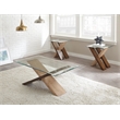 Pemberly Row Square Glass Top End Table with Natural and Cherry base