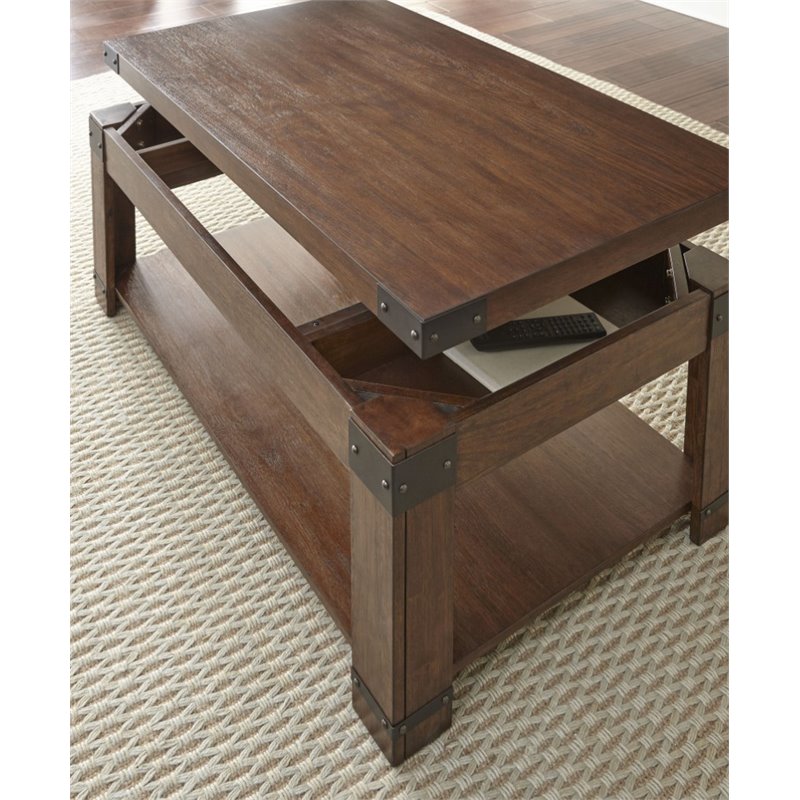 Pemberly Row Contemporary Lift Top Coffee Table with Casters in Cherry