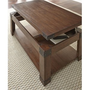 Pemberly Row Contemporary Lift Top Coffee Table with Casters in Cherry
