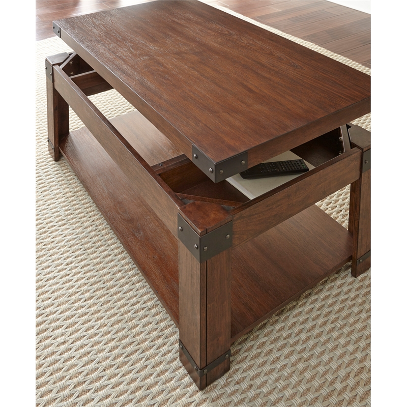 Pemberly Row Contemporary Lift Top Coffee Table with Casters in Cherry