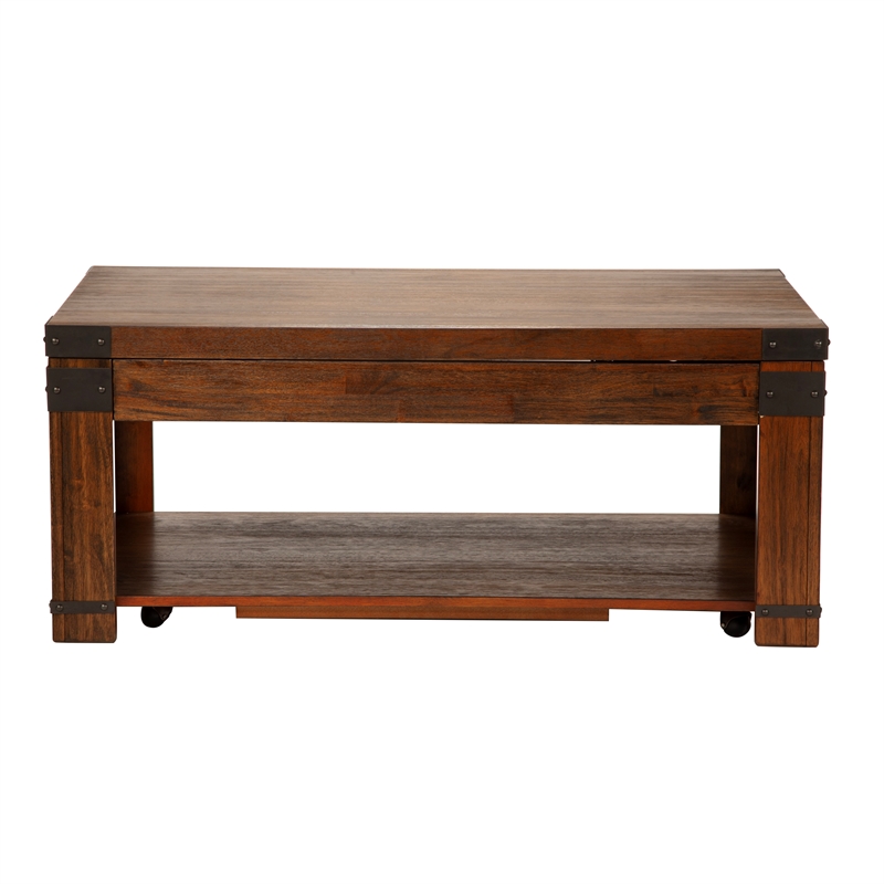 Pemberly Row Contemporary Lift Top Coffee Table with Casters in Cherry