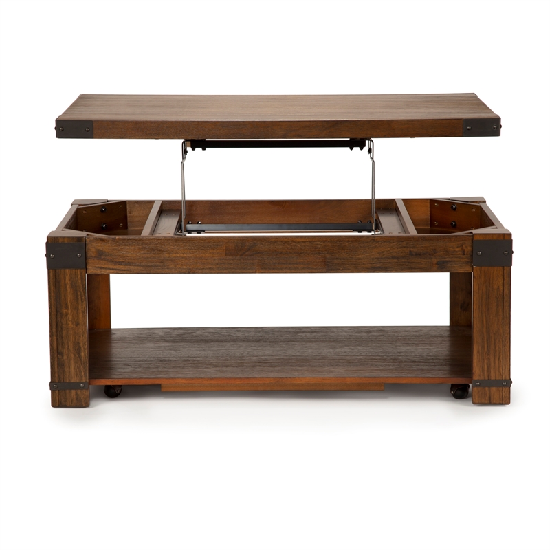 Pemberly Row Contemporary Lift Top Coffee Table with Casters in Cherry