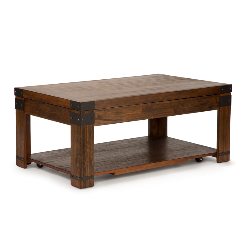 Pemberly Row Contemporary Lift Top Coffee Table with Casters in Cherry