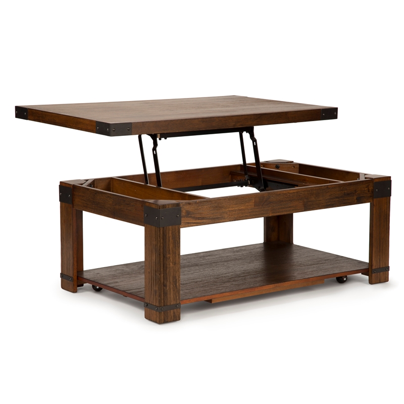 Pemberly Row Contemporary Lift Top Coffee Table with Casters in Cherry