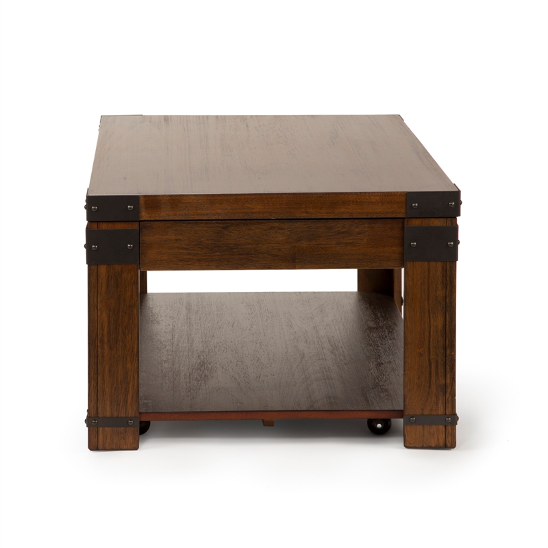 Pemberly Row Contemporary Lift Top Coffee Table with Casters in Cherry