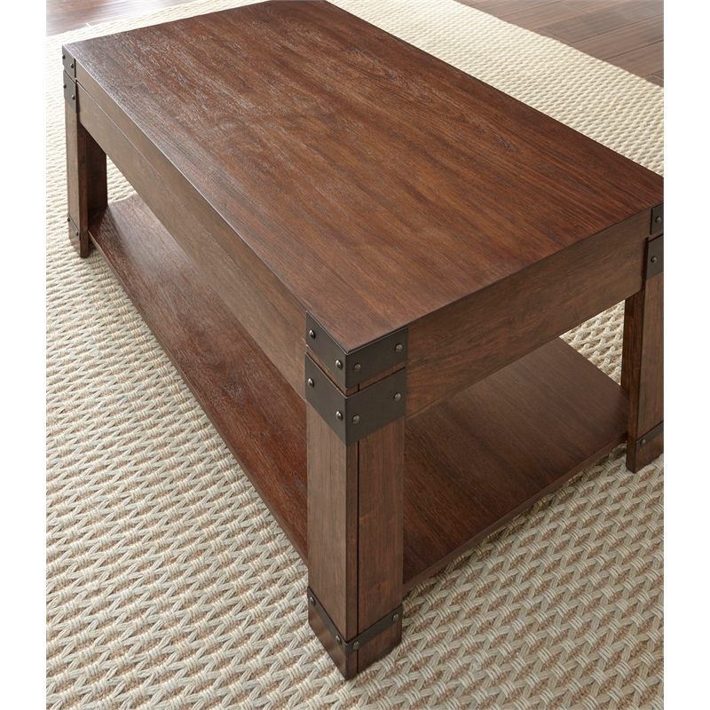 Pemberly Row Contemporary Lift Top Coffee Table with Casters in Cherry
