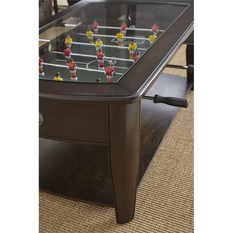Pemberly Row Foosball Game Coffee Table with Casters in Walnut Wood Finish