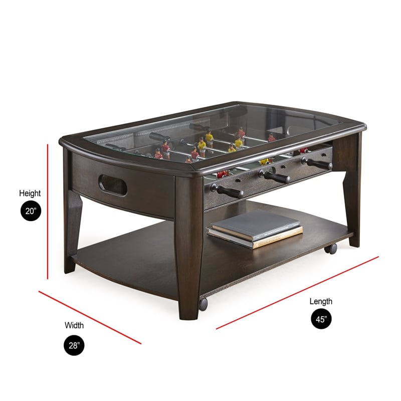 Pemberly Row Foosball Game Coffee Table with Casters in Walnut Wood Finish