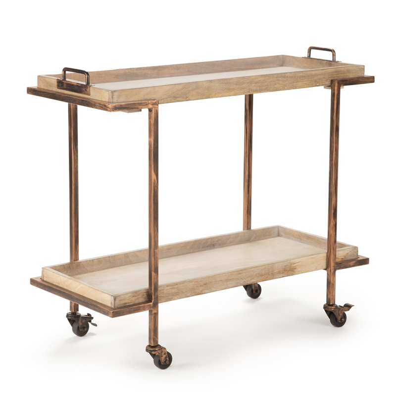 Pemberly Row Contemporary Serving Cart in Distressed Harbor Gray