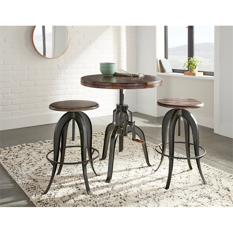 Pemberly Row Transitional Adjustable Bar Stool in Russet Brown
