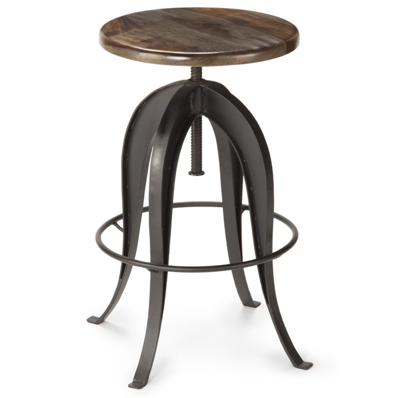 Pemberly Row Transitional Adjustable Bar Stool in Russet Brown