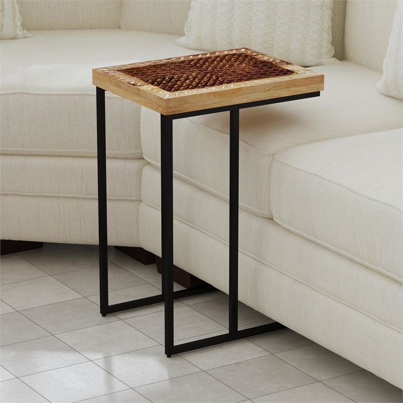 Pemberly Row Metal Accent Chairside Table in Natural and Black