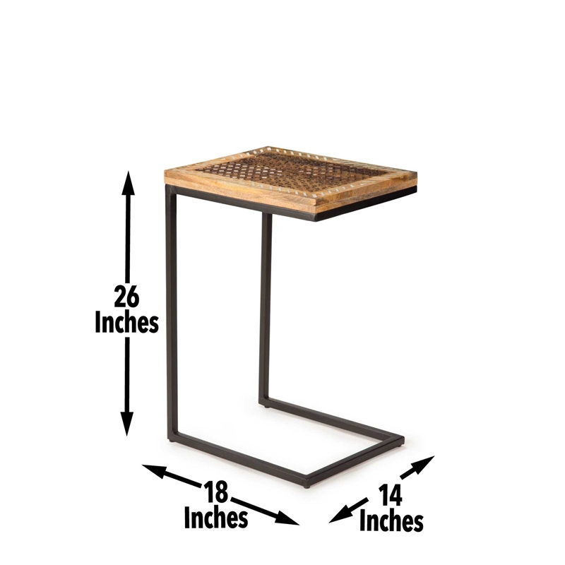 Pemberly Row Metal Accent Chairside Table in Natural and Black