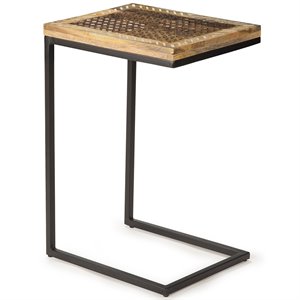 Pemberly Row Metal Accent Chairside Table in Natural and Black