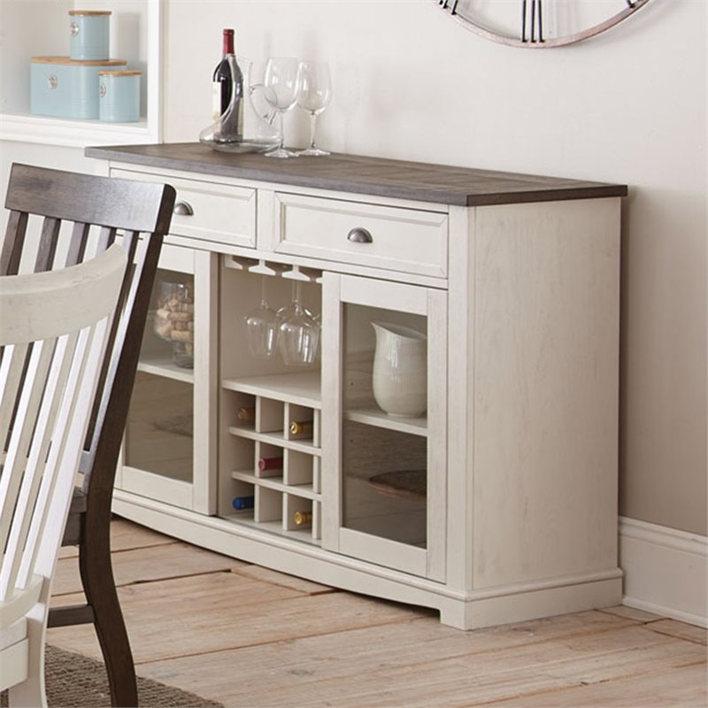 Pemberly Row Farmhouse / Country Wine Rack Buffet in Dark Oak and White Wood