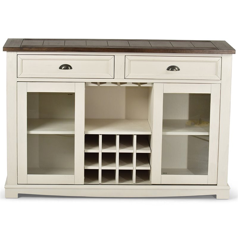 Pemberly Row Farmhouse / Country Wine Rack Buffet in Dark Oak and White Wood