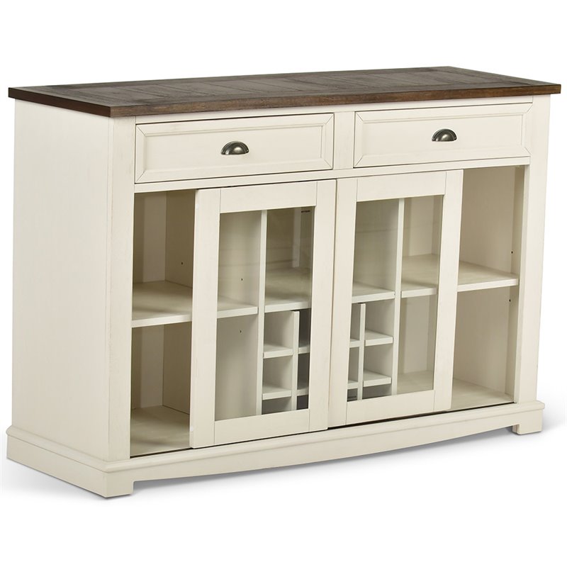 Pemberly Row Farmhouse / Country Wine Rack Buffet in Dark Oak and White Wood