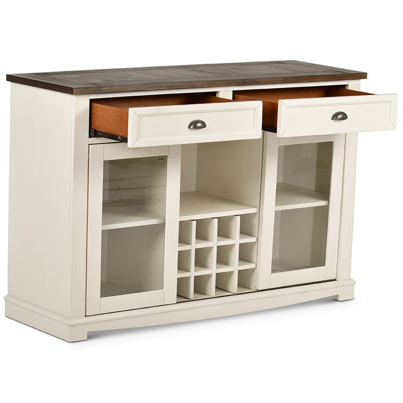 Pemberly Row Farmhouse / Country Wine Rack Buffet in Dark Oak and White Wood