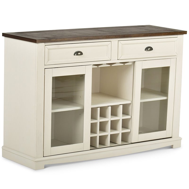 Pemberly Row Farmhouse / Country Wine Rack Buffet in Dark Oak and White Wood
