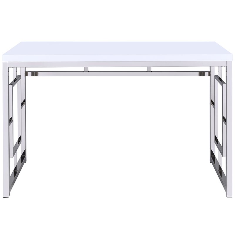 Pemberly Row Contemporary Writing Desk in White and Chrome Metal