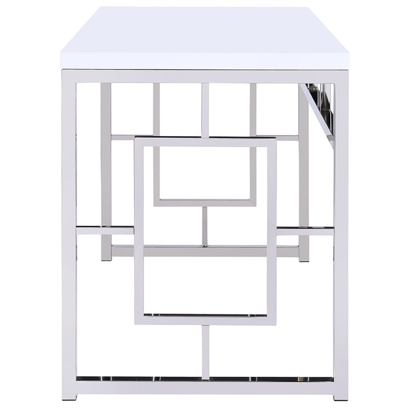 Pemberly Row Contemporary Writing Desk in White and Chrome Metal