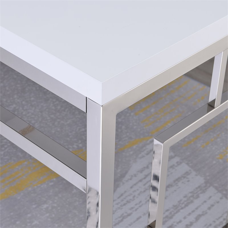 Pemberly Row Contemporary Writing Desk in White and Chrome Metal