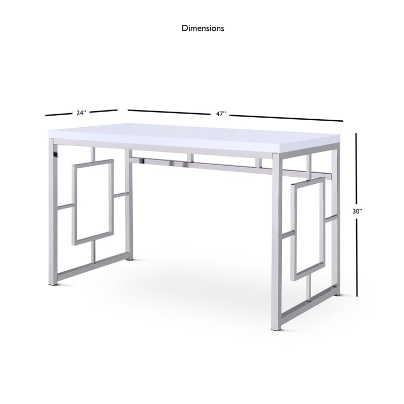 Pemberly Row Contemporary Writing Desk in White and Chrome Metal
