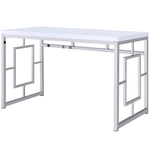 Pemberly Row Contemporary Writing Desk in White and Chrome Metal