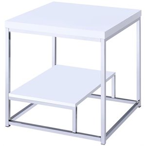 Pemberly Row Contemporary 24&quot Square End Table in White and Chrome Metal
