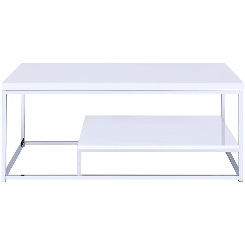 Pemberly Row Contemporary Metal Coffee Table in White and Chrome Metal